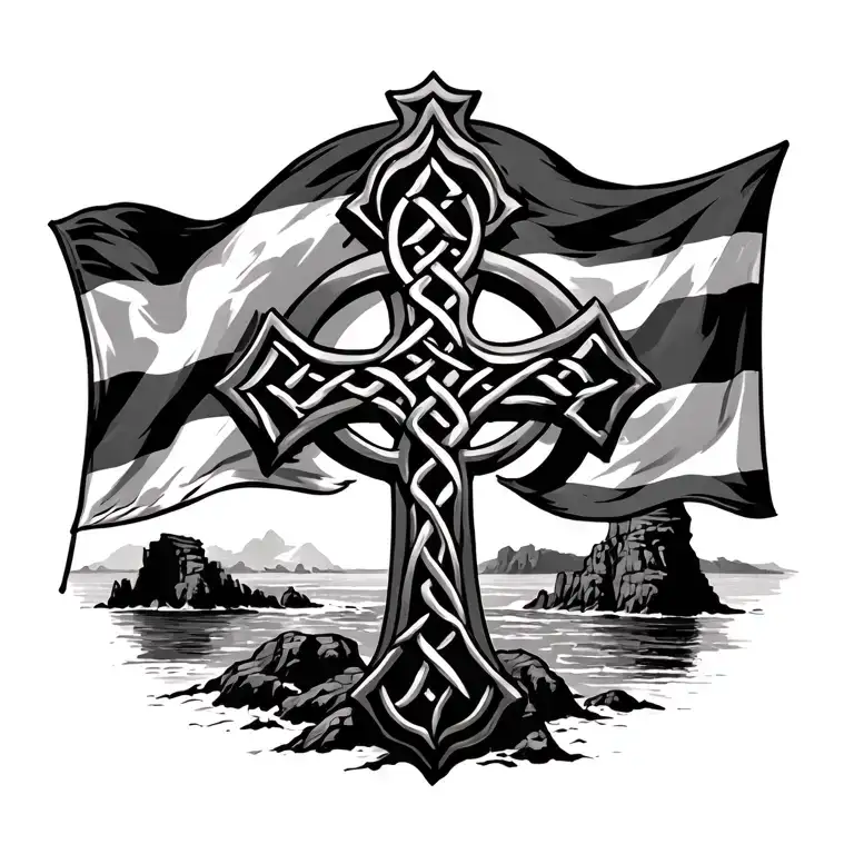 cornish celtic cross, kernow flag, cliffs tattoo design idea