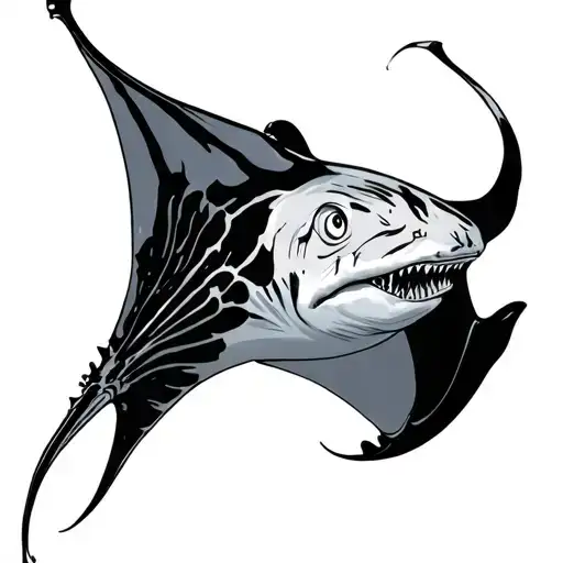 manta ray with extreme black detail starting on the chest and movign to the arm wrapping around it tattoo design idea