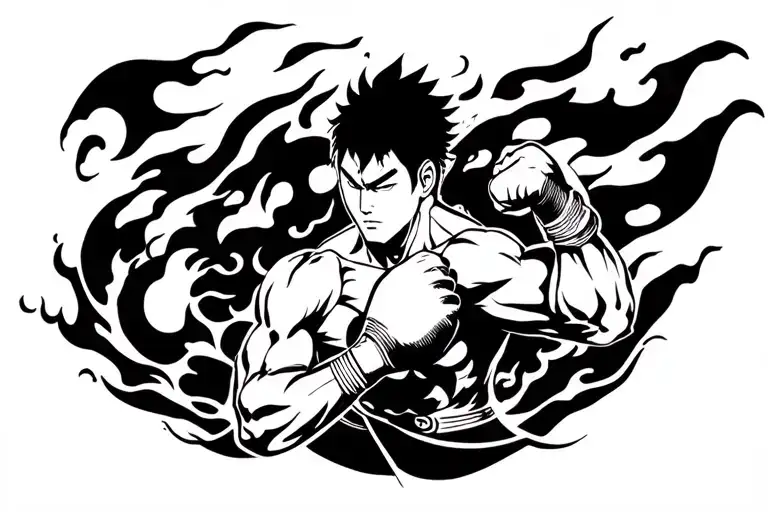Hajime no ippo Boxing Iron Fist with Black Amaterasu flames back tattoo tattoo design idea