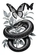 snake with butterfly surrounded tattoo design idea