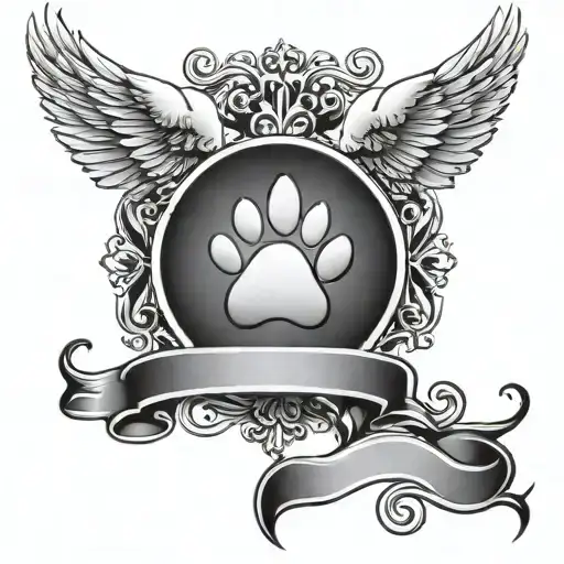 pawprint with name going horizontal Winged heart tattoo design idea