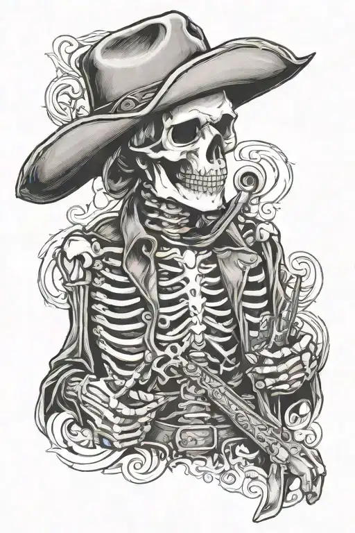 skeleton cowboy with zach bryan lyrics tattoo design idea