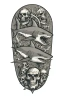 shark with skull and crossbones tattoo design idea