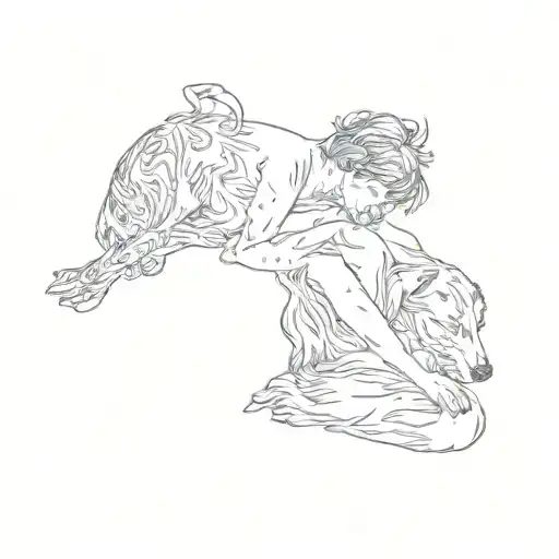 a boy sleeping with a dog tattoo design idea