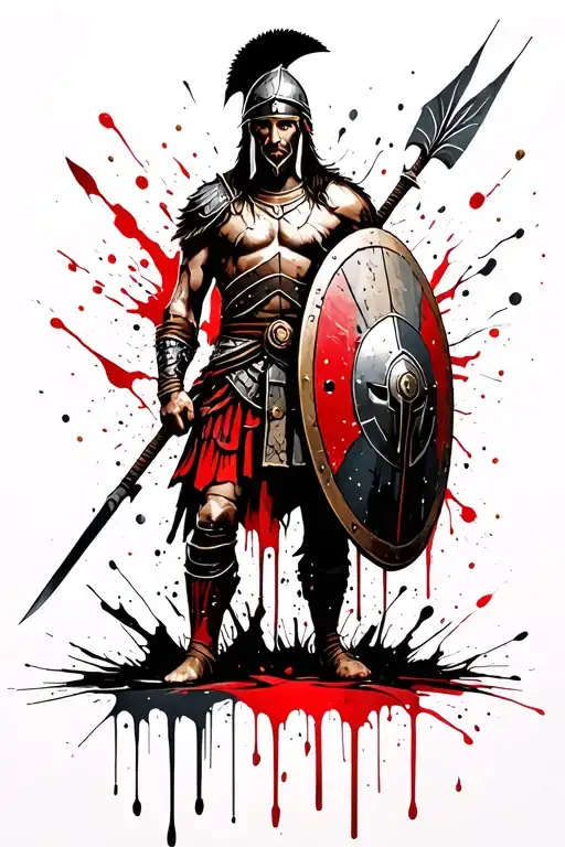 Spartan warrior holding shield and spear tattoo design idea