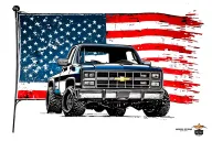 1987 squarebody chevy truck in front of distressed flag tattoo design idea