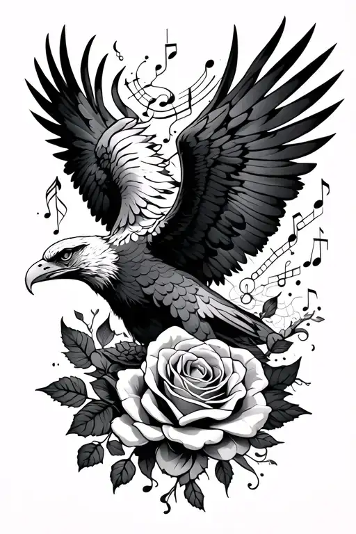 eagle, rose, constellation, storm clouds, music tattoo design idea