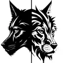 woolf head split into two personalities good vs bad, create animal logo emblm tattoo design idea