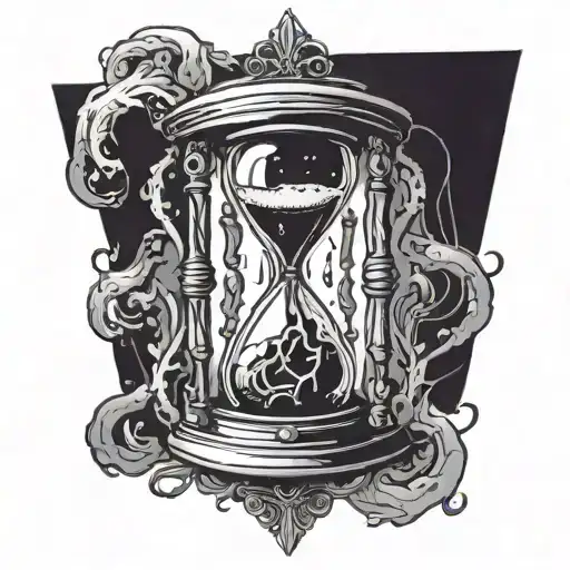 black and white horror hourglass symbolizing when it runs out you die, time urgency tattoo design idea