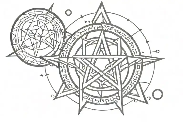 pentacle with two moons at the edges tattoo design idea