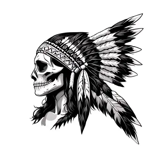 Greatful Dead and Female American Indian headdress tattoo design idea