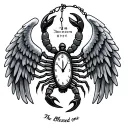 "The Blessed one" "The Blessed one" "10/19/68-3/29/11" scorpion intertwined with stopwatch angel wings  tattoo design idea