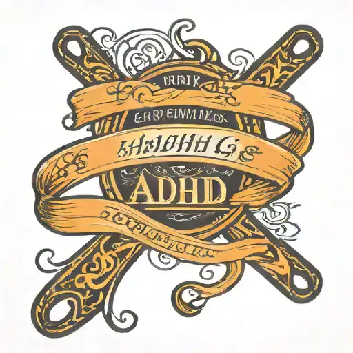 ADHD orange ribbon with the inscription F90.2 tattoo design idea