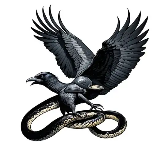 snake attacking a raven flying tattoo design idea