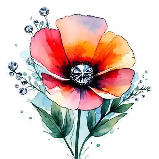 Coquelicot and diamond tattoo design idea