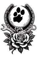moon and paw print and horseshoe and roses and wrench tattoo design idea