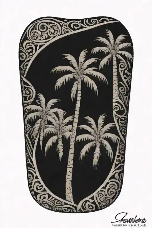 palm tree taino tribal sleeve tattoo design idea