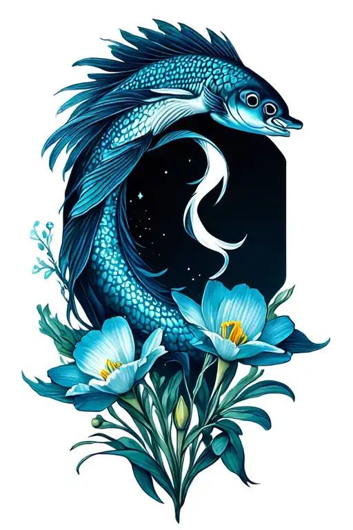 march zodiac pisces, aquamarine, daffodil tattoo design idea
