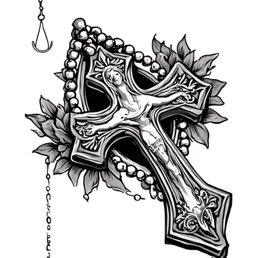 rosary and cross made tattoo design idea