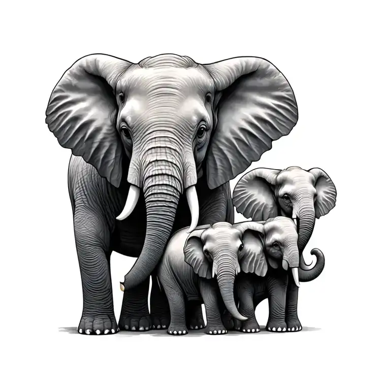 Elephant With 3 Baby tattoo design idea