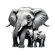Elephant With 3 Baby tattoo design idea