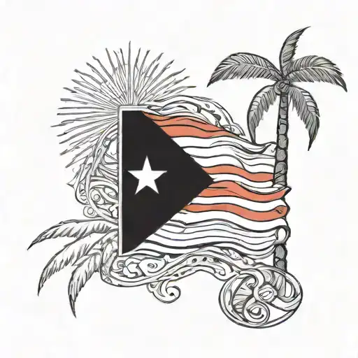 A tattoo design featuring a Puerto Rico flag intertwined with a palm tree tattoo design idea