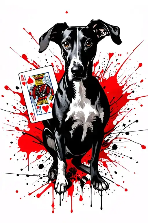 greyhound holding playing cards tattoo design idea