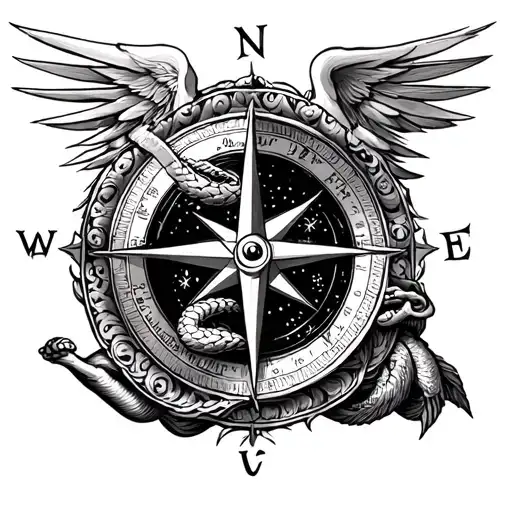 Scales, greek statue, Mountains, Compass tattoo design idea