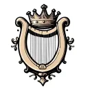 "H and r" "H and r" "H and r" harp with crown hanging tattoo design idea