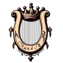 "H and r" "H and r" "H and r" harp with crown hanging tattoo design idea