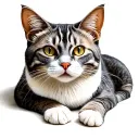 grey and white manx cat lounging sunbathing scene tattoo design idea