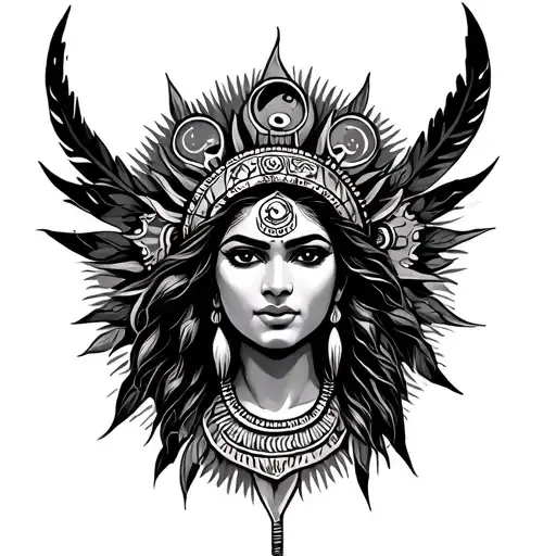 Puerto Rico Taino tribal warrior woman moon goddess sun symbol tattoo design idea