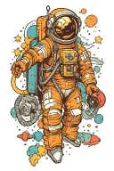 colorful astronaut apollo 11 rocket ship, space colors tattoo design idea