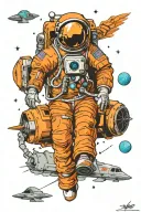 colorful astronaut apollo 11 rocket ship, space colors tattoo design idea