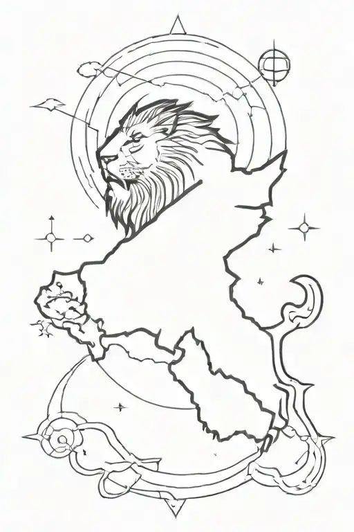 A map of Iran struck by lightning with a lion and sun in the middle. tattoo design idea
