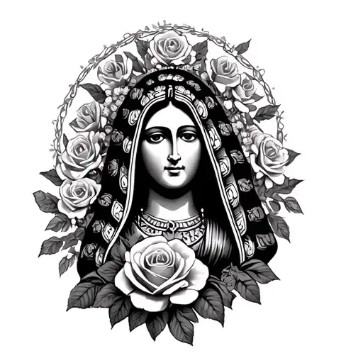 virgen de Guadalupe Mexican with roses tattoo design idea