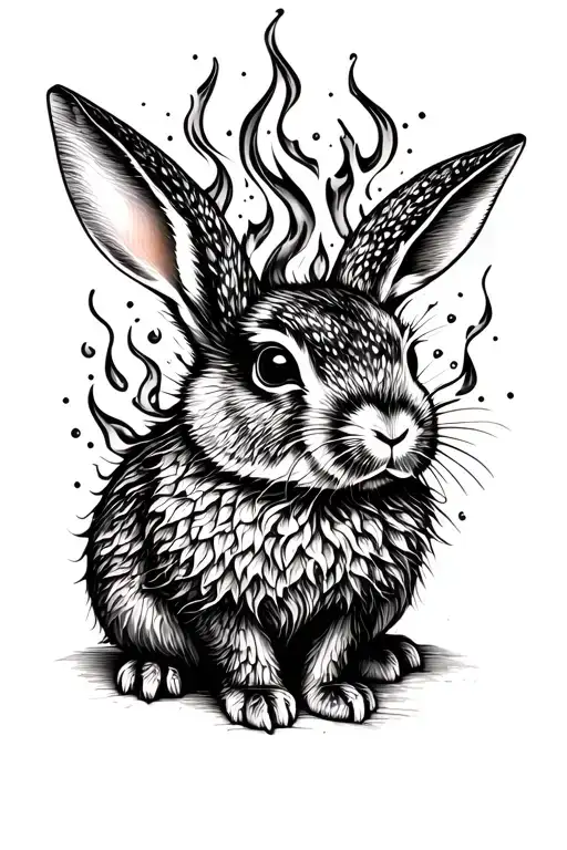 Fire rabbit tattoo design idea