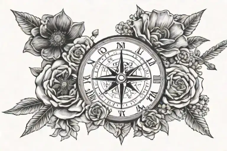 go your own way Fleetwood Mac lyrics, compass, arrow, flowers tattoo design idea