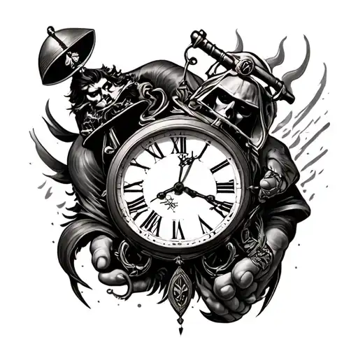 men of every hour with a clock and a raider tattoo design idea