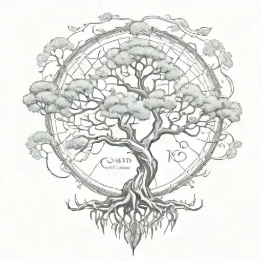 the world tree yggdrasil tree with the terrestrial globe at the end of its roots tattoo design idea