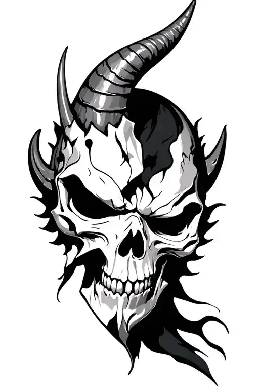 oni mask with broken horn skull tattoo design idea