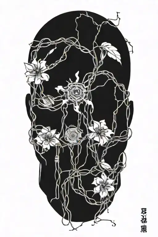 nature, technology, abstract, vines, artificial intelligence, computer, circuit board, cyberpunk, flowers tattoo design idea