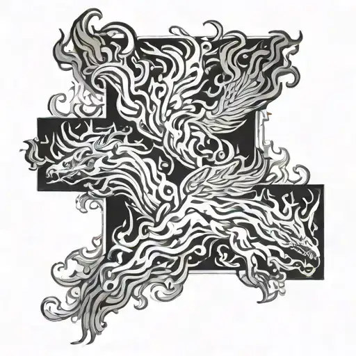 four shadows in a fire flames tattoo design idea