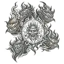 four shadows in a fire flames tattoo design idea