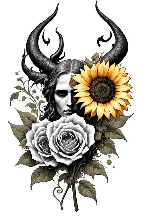 Gods of hell and sunflower tattoo design idea