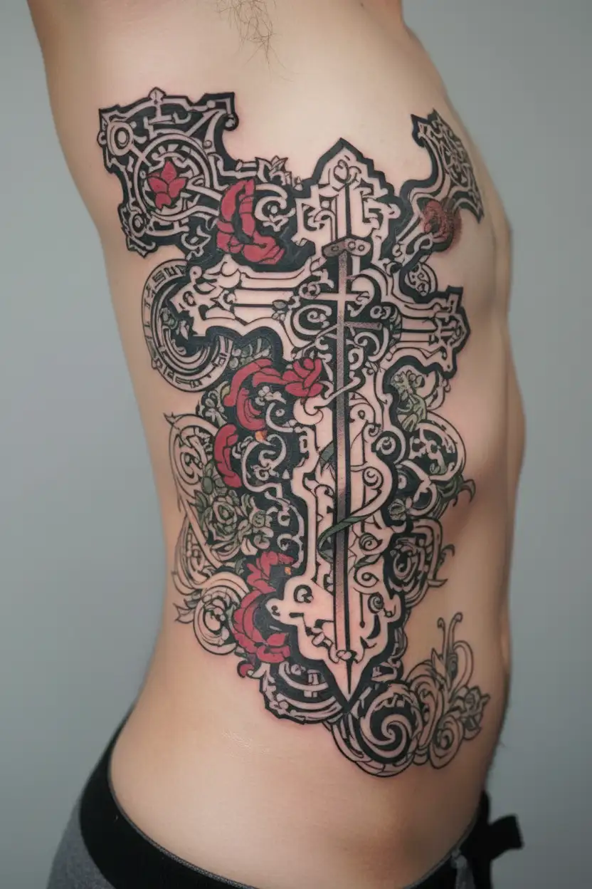 orthodox cross, map of palestine tattoo design idea