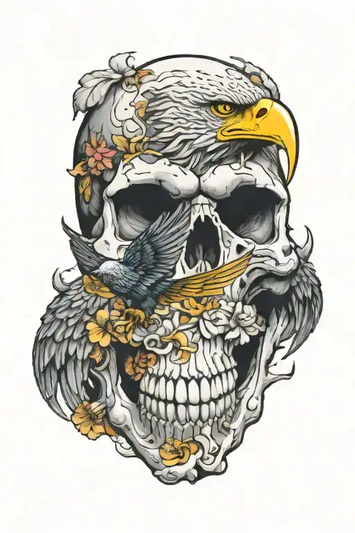 map made from a skull with an eagle on top tattoo design idea