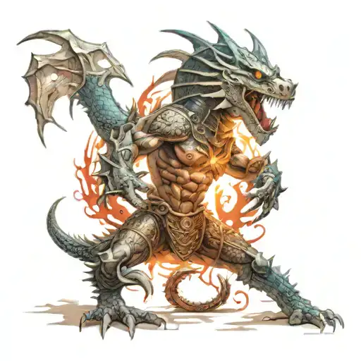 annunaki warrior battling a dragon tattoo design idea