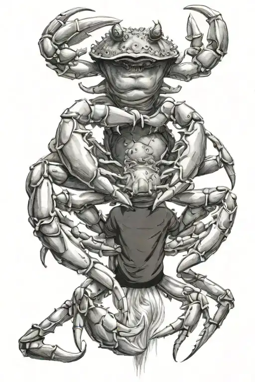 a very big giant crab showing up and a boy is watching the crab coming  tattoo design idea