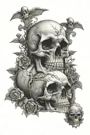 skull and graveyard tattoo design idea